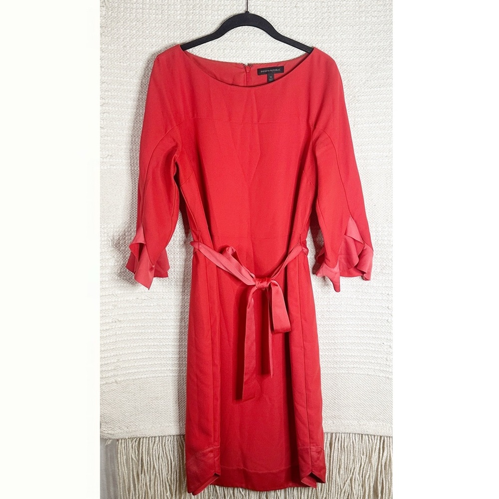 BANANA REPUBLIC red ruffle sleeve tie waist shift dress 10